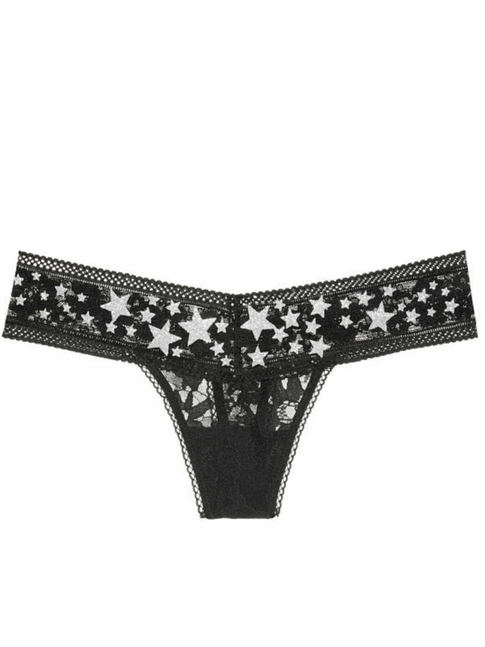 Victoria's Secret Glitter Star Thong Panty NEW Sheer Lace Sparkly Medium